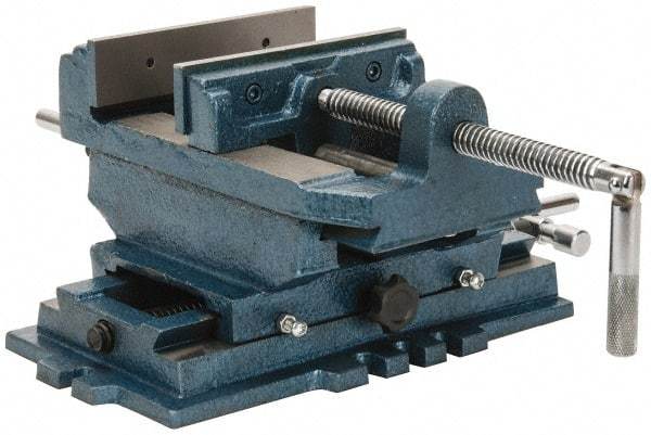 Interstate - 5-3/4" Jaw Opening Capacity x 1-1/2" Throat Depth, Horizontal Drill Press Vise - 6" Wide x 1-31/64" High Jaw, Cross Slide Base, Standard Speed, 11-1/2" OAL x 6.2" Overall Height, Cast Iron - Americas Industrial Supply