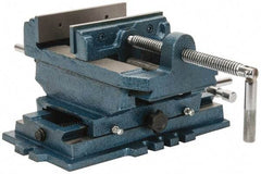 Interstate - 5-3/4" Jaw Opening Capacity x 1-1/2" Throat Depth, Horizontal Drill Press Vise - 6" Wide x 1-31/64" High Jaw, Cross Slide Base, Standard Speed, 11-1/2" OAL x 6.2" Overall Height, Cast Iron - Americas Industrial Supply