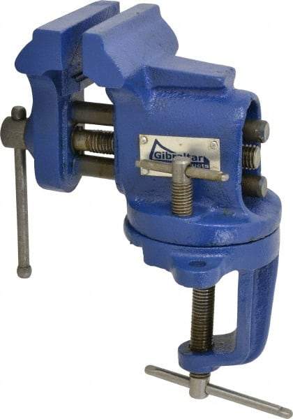 Gibraltar - 2-1/2" Jaw Width, 2-1/2" Opening Capacity, 1-5/8" Throat Depth, Cast Iron Swivel Bench Vise - Clamp-On Base Attachment - Americas Industrial Supply