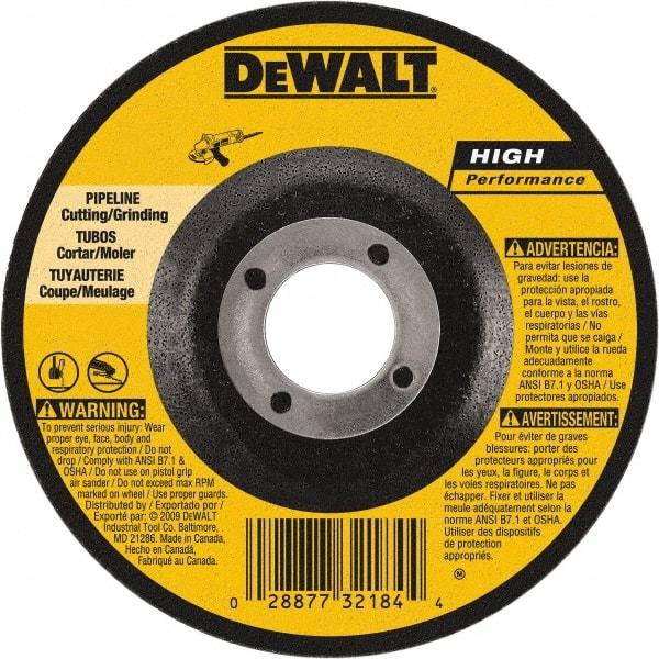 DeWALT - 24 Grit, 6" Wheel Diam, 1/8" Wheel Thickness, 7/8" Arbor Hole, Type 27 Depressed Center Wheel - Aluminum Oxide, 10,100 Max RPM, Compatible with Angle Grinder - Americas Industrial Supply
