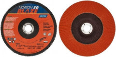 Norton - 80 Grit, 7" Disc Diam, 7/8" Center Hole, Type 27 Ceramic Flap Disc - Plastic Backing, Arbor Attaching System, Coated - Americas Industrial Supply