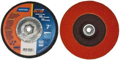 Norton - 80 Grit, 7" Disc Diam, 5/8-11 Center Hole, Type 27 Ceramic Flap Disc - Plastic Backing, Arbor Attaching System, Coated - Americas Industrial Supply