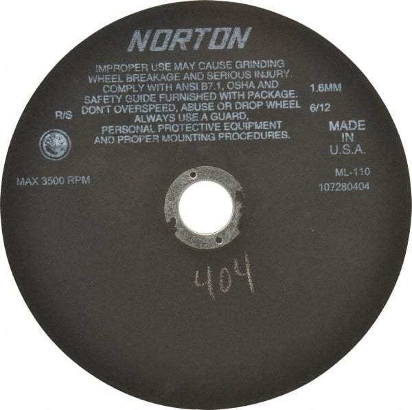 Norton - 10" Aluminum Oxide Cutoff Wheel - 0.063" Thick, 1-1/4" Arbor, 3,500 Max RPM, Use with Stationary Tools - Americas Industrial Supply