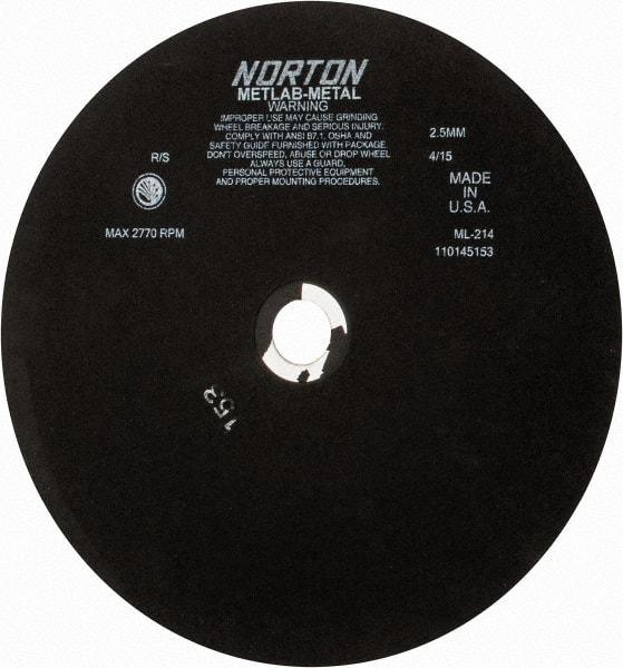 Norton - 13-3/4" Aluminum Oxide Cutoff Wheel - 0.098" Thick, 1-1/4" Arbor, 2,770 Max RPM, Use with Stationary Tools - Americas Industrial Supply