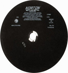Norton - 13-3/4" Aluminum Oxide Cutoff Wheel - 0.098" Thick, 1-1/4" Arbor, 2,770 Max RPM, Use with Stationary Tools - Americas Industrial Supply