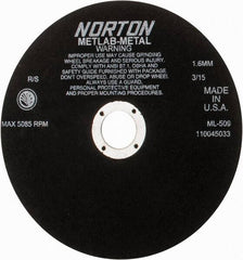 Norton - 9" Aluminum Oxide Cutoff Wheel - 0.063" Thick, 1-1/4" Arbor, 5,085 Max RPM, Use with Stationary Tools - Americas Industrial Supply