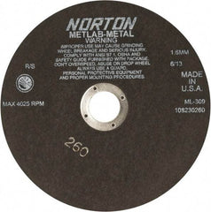 Norton - 9" Aluminum Oxide Cutoff Wheel - 0.063" Thick, 1-1/4" Arbor, 4,025 Max RPM, Use with Stationary Tools - Americas Industrial Supply