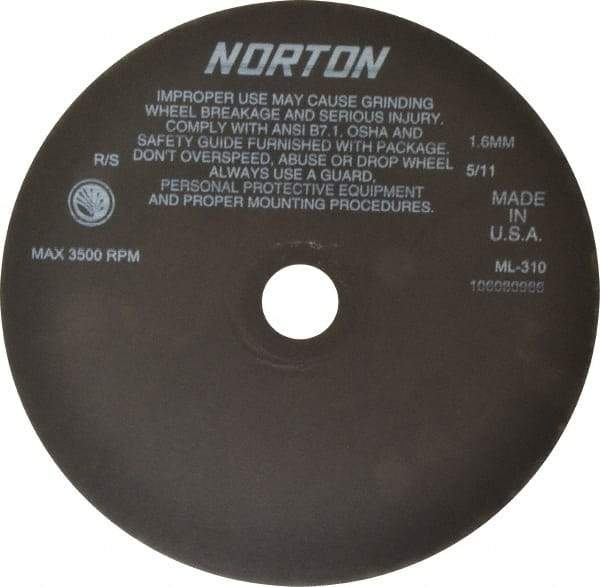 Norton - 10" Aluminum Oxide Cutoff Wheel - 0.063" Thick, 1-1/4" Arbor, 3,500 Max RPM, Use with Stationary Tools - Americas Industrial Supply