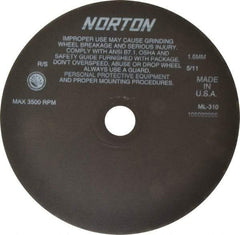 Norton - 10" Aluminum Oxide Cutoff Wheel - 0.063" Thick, 1-1/4" Arbor, 3,500 Max RPM, Use with Stationary Tools - Americas Industrial Supply