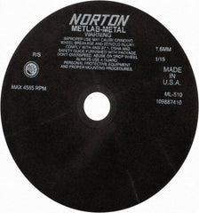 Norton - 10" Aluminum Oxide Cutoff Wheel - 0.063" Thick, 1-1/4" Arbor, 4,585 Max RPM, Use with Stationary Tools - Americas Industrial Supply
