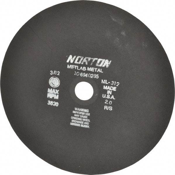 Norton - 12" Aluminum Oxide Cutoff Wheel - 0.078" Thick, 1-1/4" Arbor, 3,820 Max RPM, Use with Stationary Tools - Americas Industrial Supply
