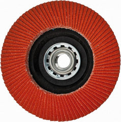 Norton - 120 Grit, 4-1/2" Disc Diam, 5/8-11 Center Hole, Type 27 Ceramic Flap Disc - Fiberglass Backing, Arbor Attaching System, Coated - Americas Industrial Supply