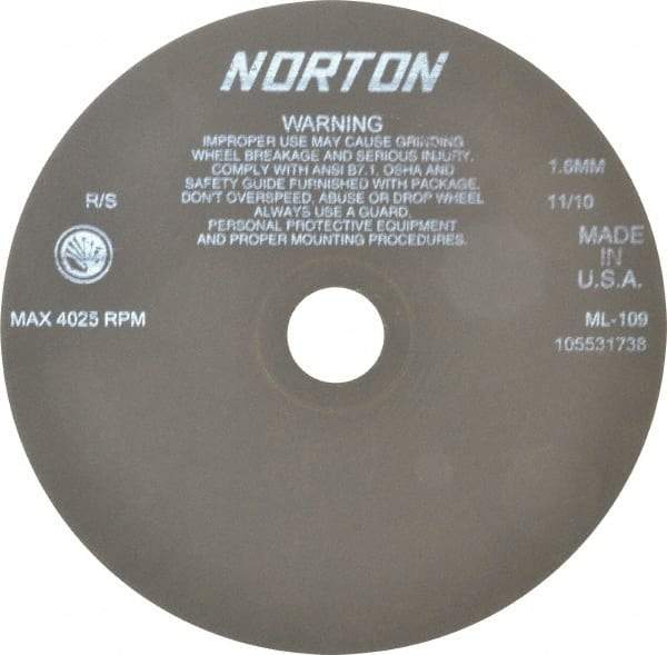 Norton - 9" Aluminum Oxide Cutoff Wheel - 0.063" Thick, 1-1/4" Arbor, 4,025 Max RPM, Use with Stationary Tools - Americas Industrial Supply