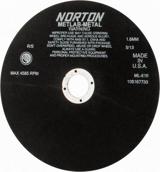 Norton - 10" Aluminum Oxide Cutoff Wheel - 0.063" Thick, 1-1/4" Arbor, 4,585 Max RPM, Use with Stationary Tools - Americas Industrial Supply