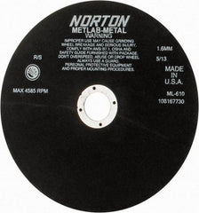 Norton - 10" Aluminum Oxide Cutoff Wheel - 0.063" Thick, 1-1/4" Arbor, 4,585 Max RPM, Use with Stationary Tools - Americas Industrial Supply