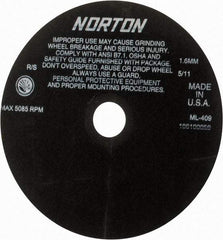 Norton - 9" Aluminum Oxide Cutoff Wheel - 0.063" Thick, 1-1/4" Arbor, 5,085 Max RPM, Use with Stationary Tools - Americas Industrial Supply