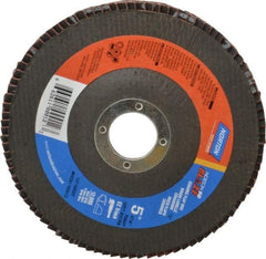 Norton - 80 Grit, 5" Disc Diam, 7/8" Center Hole, Type 27 Ceramic Flap Disc - Plastic Backing, Arbor Attaching System, Coated - Americas Industrial Supply