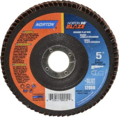 Norton - 40 Grit, 5" Disc Diam, 7/8" Center Hole, Type 27 Ceramic Flap Disc - Plastic Backing, Arbor Attaching System, Coated - Americas Industrial Supply