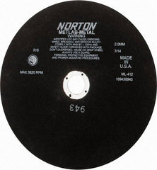 Norton - 12" Aluminum Oxide Cutoff Wheel - 0.078" Thick, 1-1/4" Arbor, 3,820 Max RPM, Use with Stationary Tools - Americas Industrial Supply