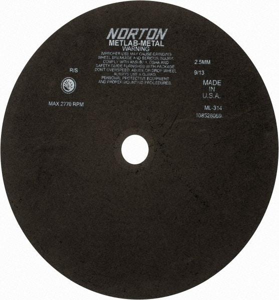 Norton - 13-3/4" Aluminum Oxide Cutoff Wheel - 0.098" Thick, 1-1/4" Arbor, 2,770 Max RPM, Use with Stationary Tools - Americas Industrial Supply