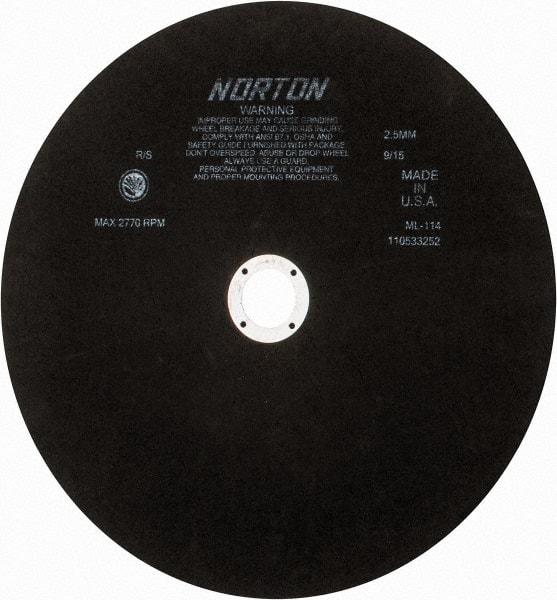 Norton - 13-3/4" Aluminum Oxide Cutoff Wheel - 0.098" Thick, 1-1/4" Arbor, 2,770 Max RPM, Use with Stationary Tools - Americas Industrial Supply