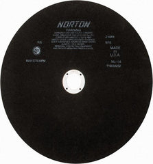 Norton - 13-3/4" Aluminum Oxide Cutoff Wheel - 0.098" Thick, 1-1/4" Arbor, 2,770 Max RPM, Use with Stationary Tools - Americas Industrial Supply
