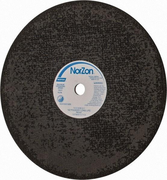 Norton - 16" Zirconia Alumina Cutoff Wheel - 5/32" Thick, 1" Arbor, 3,820 Max RPM, Use with Stationary Grinders - Americas Industrial Supply