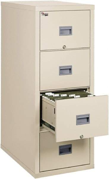 FireKing - 17-3/4" Wide x 52-3/4" High x 31-5/8" Deep, 4 Drawer Pedestal - Steel, Parchment - Americas Industrial Supply