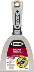 Hyde Tools - Stiff Stainless Steel Stiff Chisel - 4" Blade Width, 4" Long Cushioned Grip/Hammerhead Plastic Overmold Handle - Americas Industrial Supply