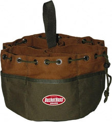 Bucket Boss - 19 Pocket Brown & Green Canvas Tool Tote - 10" Wide x 10" Deep x 6" High - Americas Industrial Supply