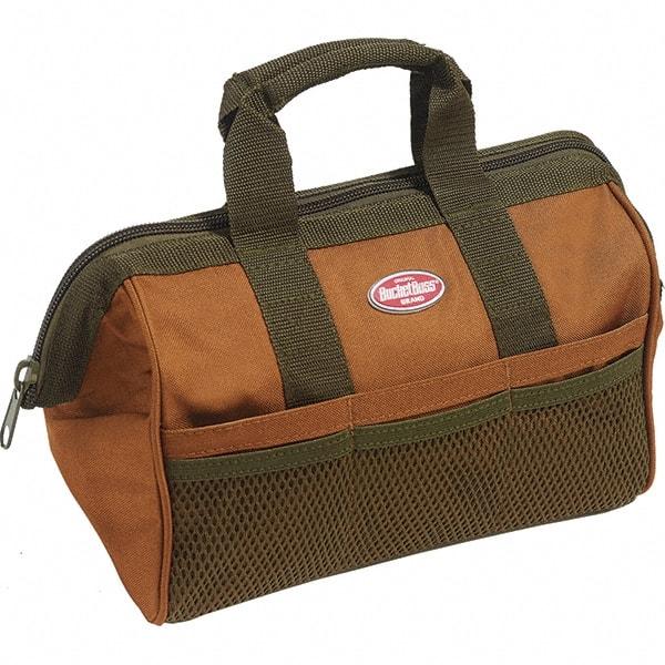 Bucket Boss - 6 Pocket Brown & Green Polyester Tool Bag - 13" Wide x 8" Deep x 10" High - Americas Industrial Supply