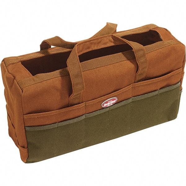 Bucket Boss - 30 Pocket Brown & Green Canvas Tool Bag - 17" Wide x 6" Deep x 10" High - Americas Industrial Supply