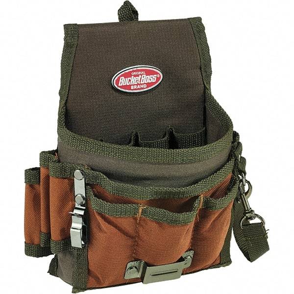 Bucket Boss - 9 Pocket General Purpose Holster - Polyester, Brown & Green - Americas Industrial Supply