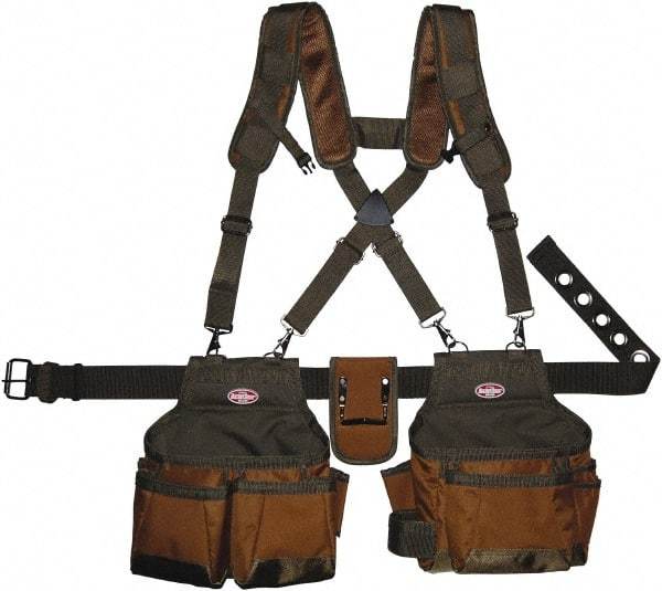 Bucket Boss - 30" to 52" Waist Tool Rig - 12 Pocket, Polyester, Brown/Green - Americas Industrial Supply