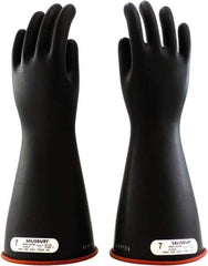 Salisbury by Honeywell - Class 1, Size M (8), 14" Long, Rubber Lineman's Glove - 7,500 AC Max Use Voltage, 10,000 AC Test Voltage, Black, ASTM D120 - Americas Industrial Supply