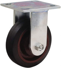 Hamilton - 5" Diam x 1-1/2" Wide x 6-1/8" OAH Top Plate Mount Rigid Caster - Rubber Mold on Cast Iron, 240 Lb Capacity, Straight Roller Bearing, 4 x 4-1/2" Plate - Americas Industrial Supply