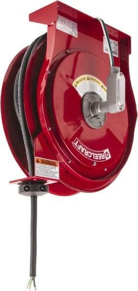 Reelcraft - 10 AWG, 50' Cable Length, Cord & Cable Reel with Flying Lead End - 0 Outlets, 30 Amps, 125 Volts, SEOOW Cable, Red Reel, Spring Driven Reel - Americas Industrial Supply