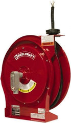 Reelcraft - 12 AWG, 50' Cable Length, Cord & Cable Reel with Flying Lead End - 0 Outlets, 16 Amps, 600 Volts, SEOOW Cable, Red Reel, Spring Driven Reel - Americas Industrial Supply