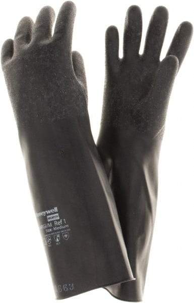 North - Size M (8), 14" Long, 14 mil Thick, Butyl Chemical Resistant Gloves - Rough Finish, Rolled Cuff, Black, FDA Approved - Americas Industrial Supply