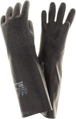 North - Size M (8), 14" Long, 14 mil Thick, Butyl Chemical Resistant Gloves - Rough Finish, Rolled Cuff, Black, FDA Approved - Americas Industrial Supply