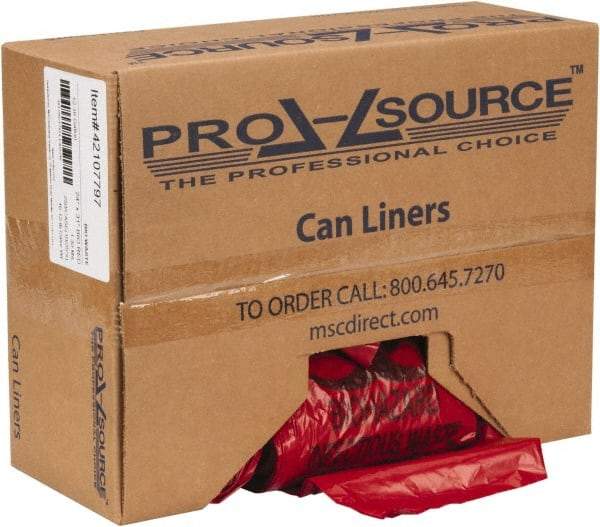 PRO-SOURCE - 16 Gal Capacity, Red, Hazardous Waste Bag - 1.3 mil Thick x 24" Wide x 31" High, Roll - Americas Industrial Supply