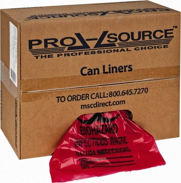 PRO-SOURCE - 10 Gal Capacity, Red, Hazardous Waste Bag - 1.3 mil Thick x 24" Wide x 24" High, Roll - Americas Industrial Supply