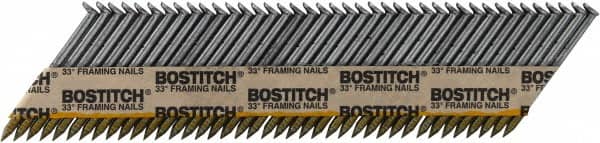 Stanley Bostitch - 11 Gauge 0.131" Shank Diam 3-1/2" Long Framing Nails for Power Nailers - Steel, Bright Finish, Smooth Shank, Angled Stick Paper Tape Collation, Round Head - Americas Industrial Supply