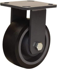 Hamilton - 5" Diam x 2" Wide x 6-1/2" OAH Top Plate Mount Rigid Caster - Polyurethane Mold onto Cast Iron Center, 1,360 Lb Capacity, Sealed Precision Ball Bearing, 4 x 4-1/2" Plate - Americas Industrial Supply