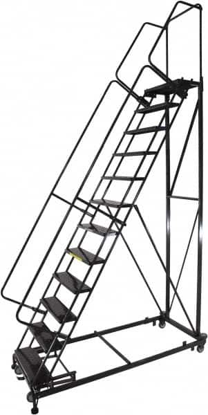 Ballymore - 173" 14 Step Ladder - Rolling Safety Ladder, 600 Lb Capacity, 140" Platform Height, 32" Base Width x 107" Base Depth, Expanded Metal Tread - Americas Industrial Supply