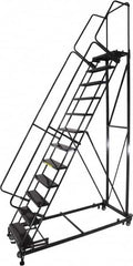 Ballymore - 173" 14 Step Ladder - Rolling Safety Ladder, 600 Lb Capacity, 140" Platform Height, 32" Base Width x 107" Base Depth, Expanded Metal Tread - Americas Industrial Supply