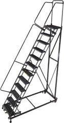 Ballymore - 163" 13 Step Ladder - Rolling Safety Ladder, 600 Lb Capacity, 130" Platform Height, 32" Base Width x 101" Base Depth, Serrated - Americas Industrial Supply