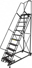 Ballymore - 143" 11 Step Ladder - Rolling Safety Ladder, 600 Lb Capacity, 110" Platform Height, 32" Base Width x 87" Base Depth, Expanded Metal Tread - Americas Industrial Supply