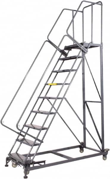 Ballymore - 123" 9 Step Ladder - Rolling Safety Ladder, 600 Lb Capacity, 90" Platform Height, 32" Base Width x 75" Base Depth, Expanded Metal Tread - Americas Industrial Supply