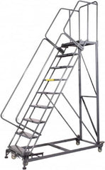 Ballymore - 123" 9 Step Ladder - Rolling Safety Ladder, 600 Lb Capacity, 90" Platform Height, 32" Base Width x 75" Base Depth, Expanded Metal Tread - Americas Industrial Supply